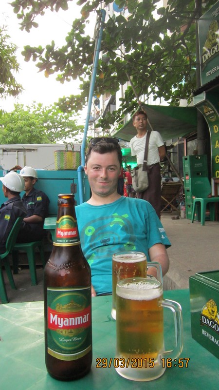 Yangon - First beer in Myanmar at a local bar