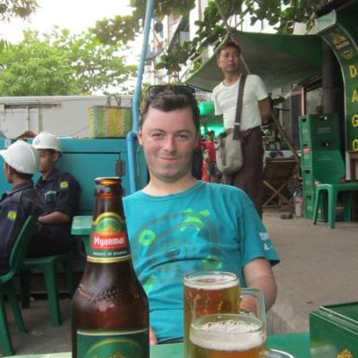 Yangon - First beer in Myanmar at a local bar