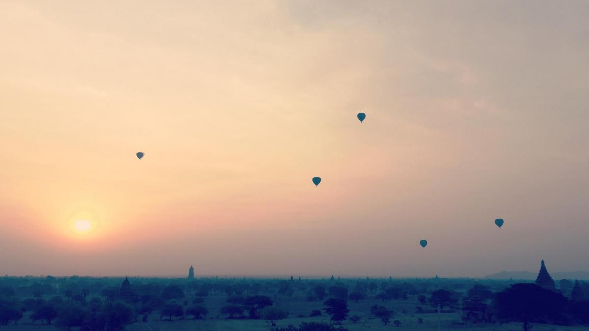 Hot air balloons over Bagan at sunrise
