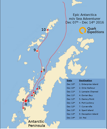 Itinerary in Antarctica